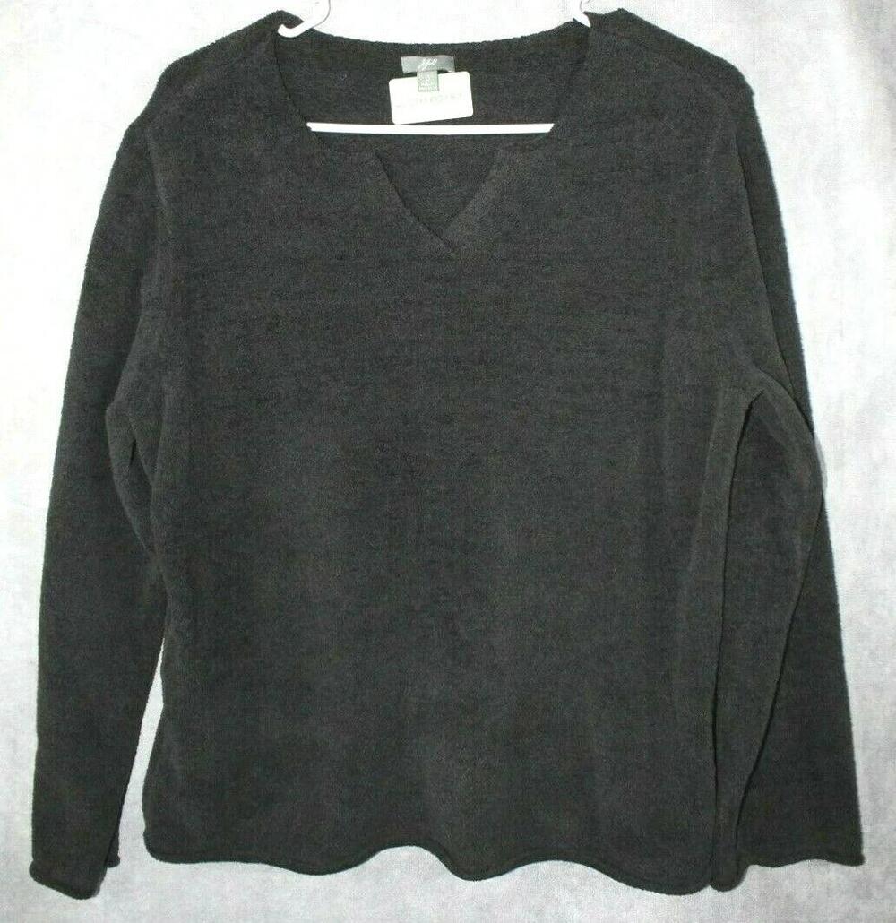 J Jill Sweater Womens Large Black Polyester Fleece V-Neck Pullover Collarless